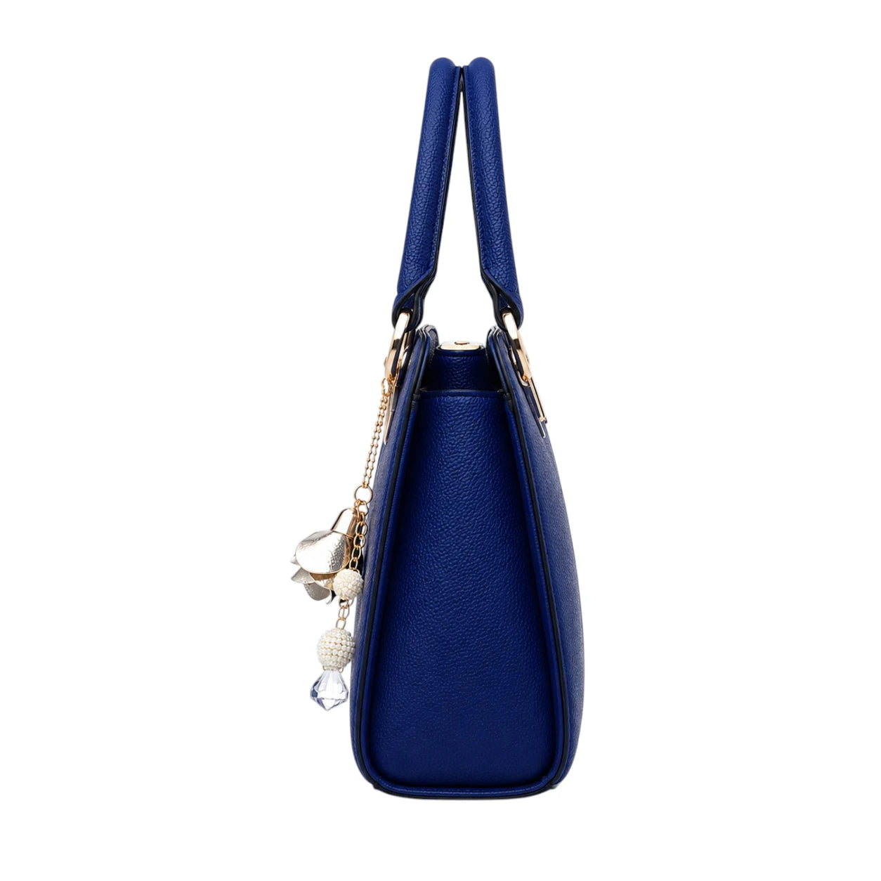 Zanti Blue Leather Handbag With Decorative Floral Charm