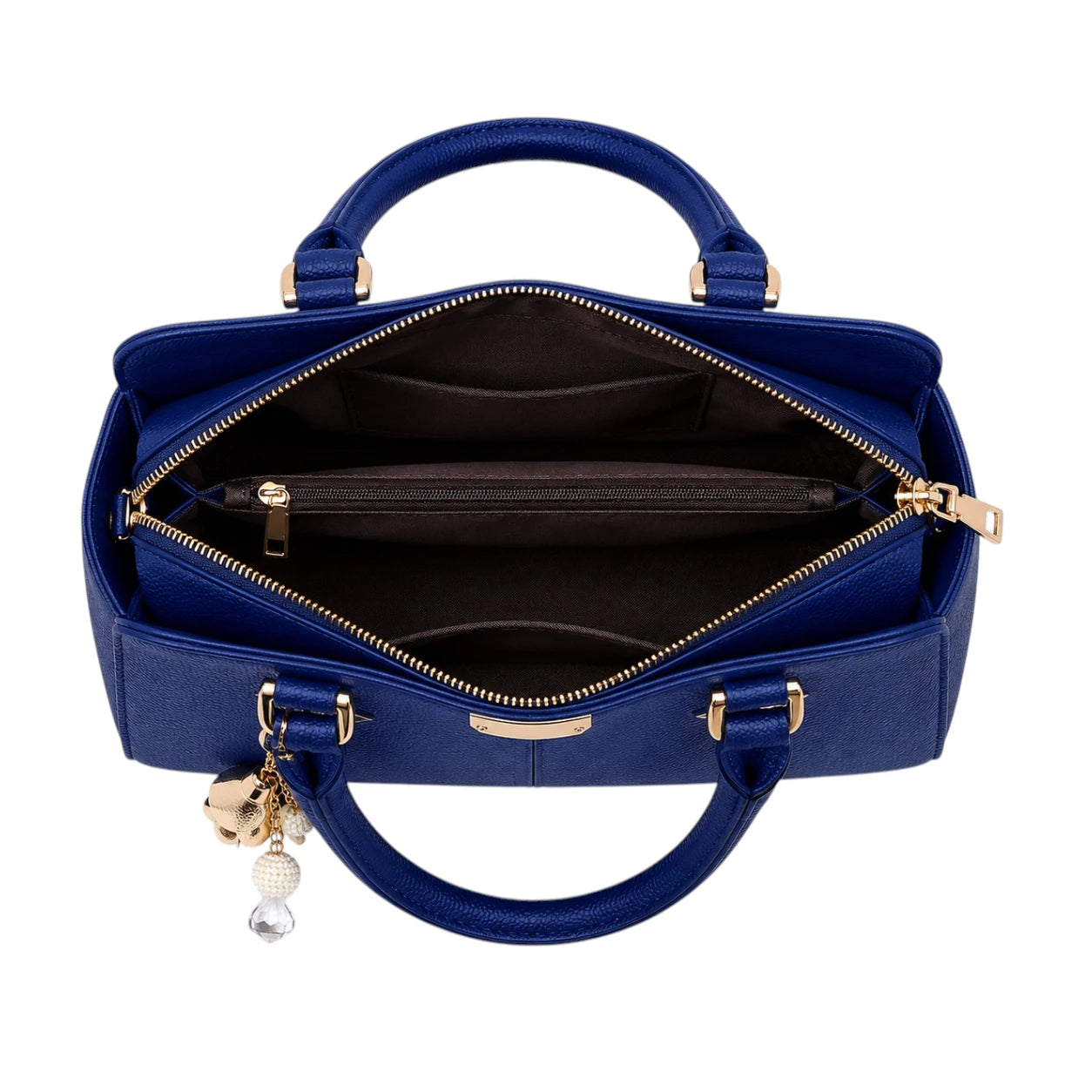 Zanti Blue Leather Handbag With Decorative Floral Charm