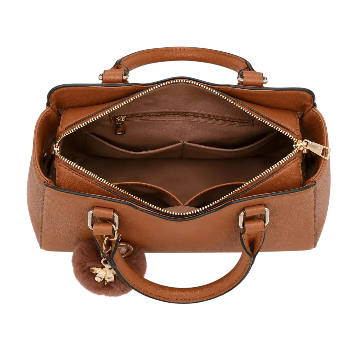 Zanti Brown Leather Handbag With Structured Storage Layout