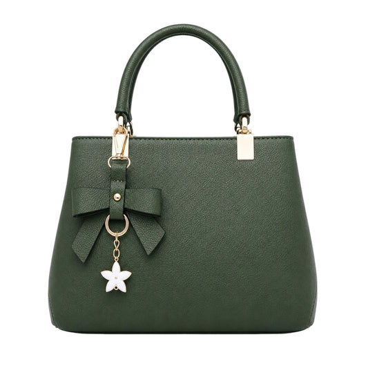 Zanti Green Leather Handbag With Decorative Bow Accent