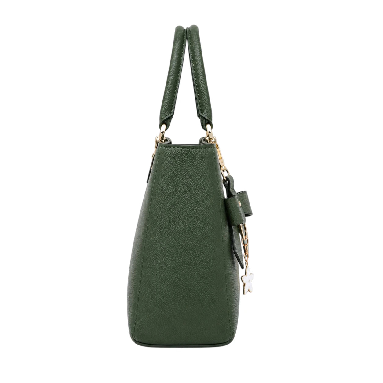 Zanti Green Leather Handbag With Decorative Bow Accent