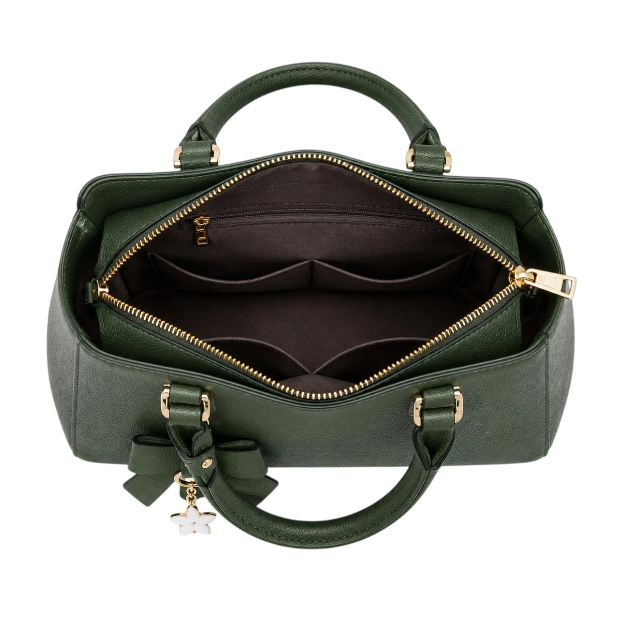 Zanti Green Leather Handbag With Decorative Bow Accent