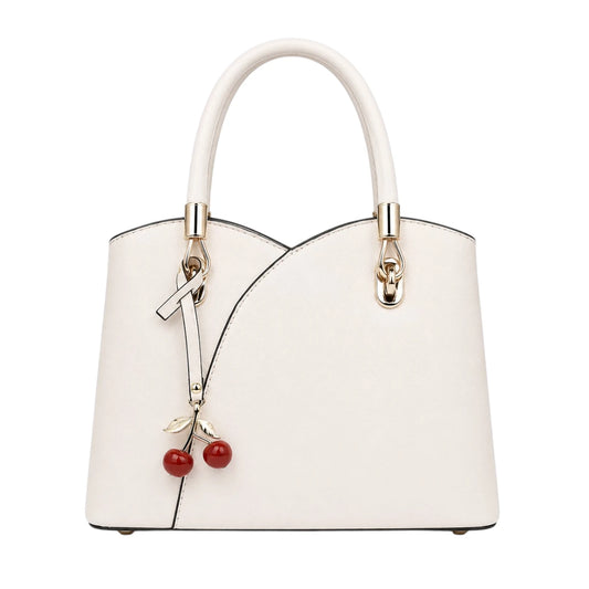 Zanti White Leather Handbag With Cherry Charm Detail