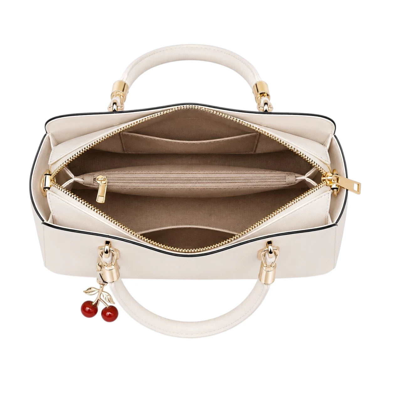 Zanti White Leather Handbag With Cherry Charm Detail
